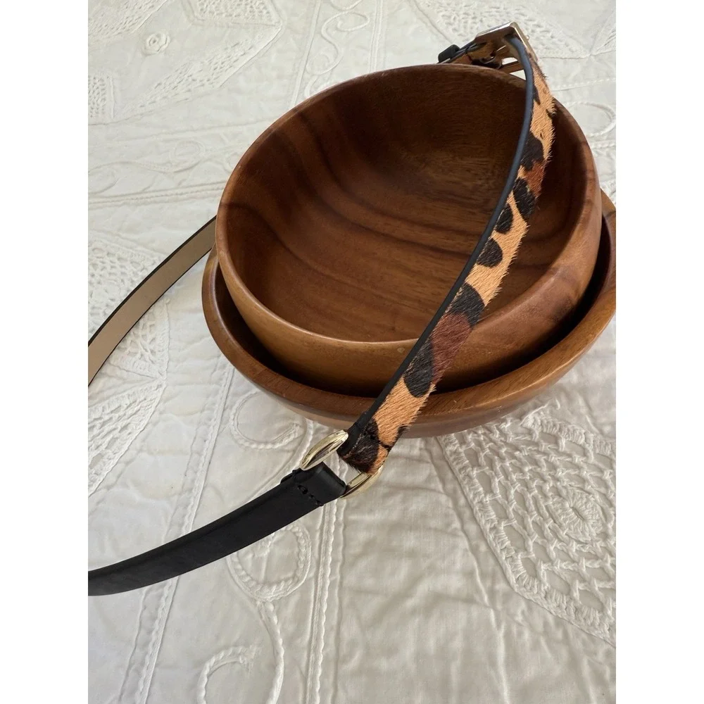 Banana Republic Dyed Calf‎ Hair Faux Leather Brown Skinny Belt Leopard Print XS